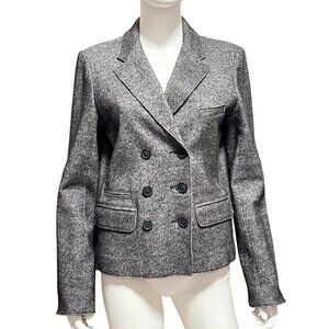 J. Crew Blazer Womens 12 Gray Wool Blend Double Breasted Herringbone Work Jacket